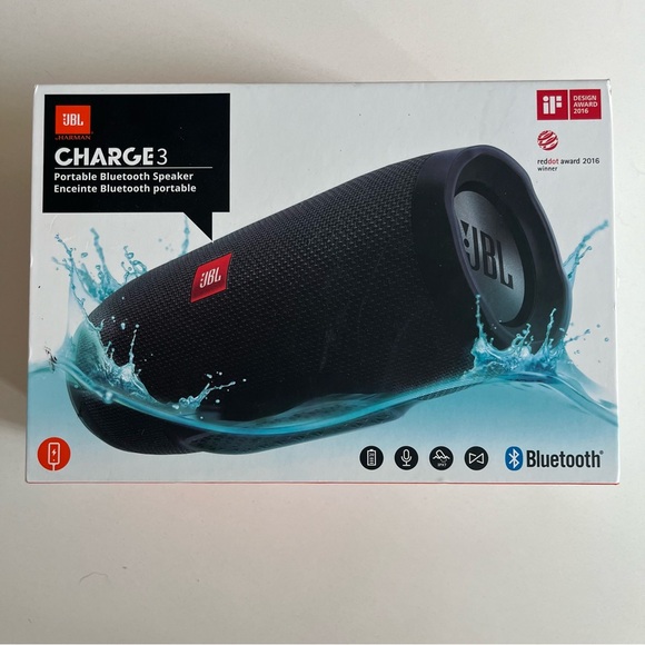 JBL Other - NIB JBL Charge 3 Black Portable Speaker, Bluetooth, Waterproof